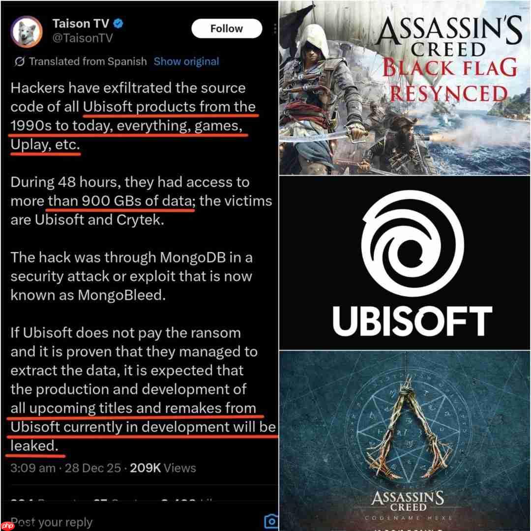 育碧黑客事件新进展!内部人士称数据泄露传闻被夸大