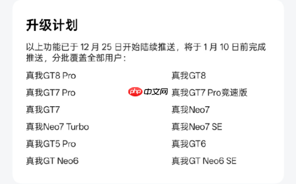 12月realme UI 7.0升级计划出炉 含真我GT8等12款机型