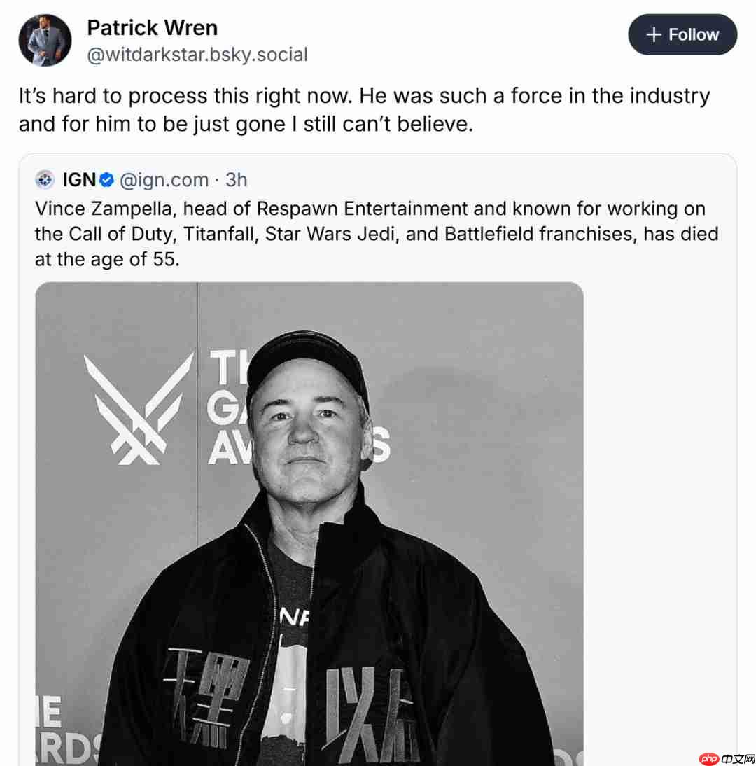 传奇谢幕！业界多名开发者悼念FPS传奇开发者Vince Zampella