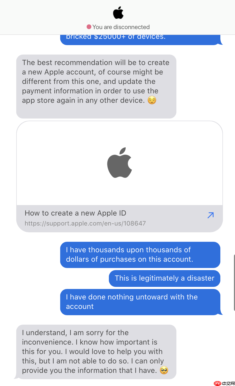 近 30 年忠实果粉遭遇数字惊魂：兑换正规渠道购买的苹果礼品卡致封号