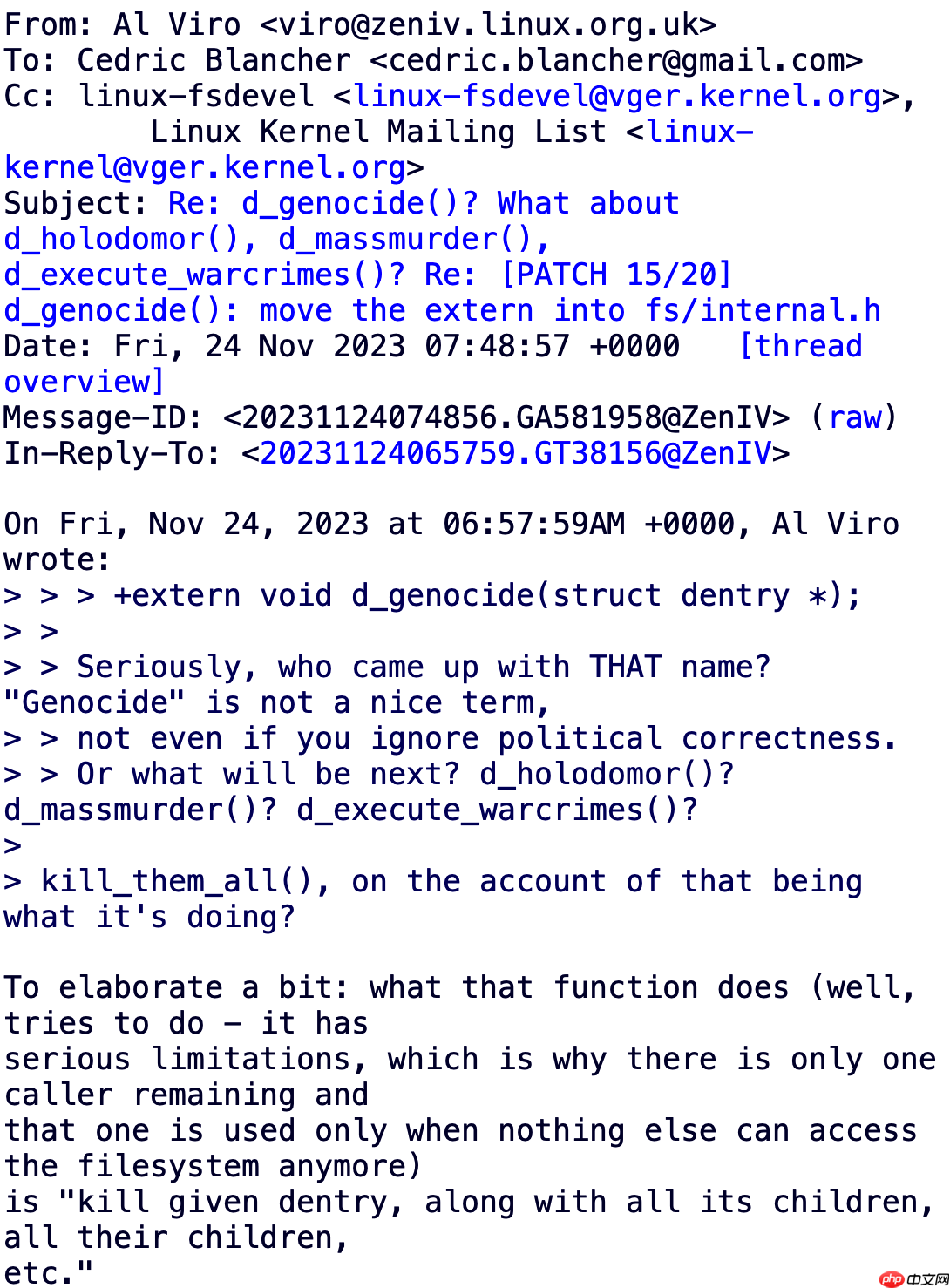 Linux 6.19 内核移除“d_genocide ()”函数