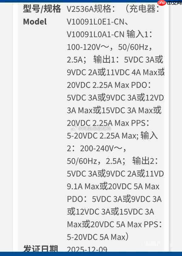 疑似vivo X300 Ultra新机通过认证 支持100W有线充电