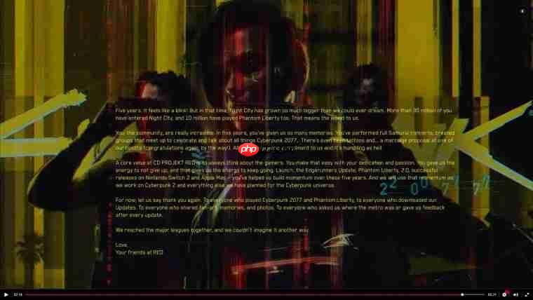 给玩家的一封信！ 《赛博朋克2077》五周年纪念短片内含感谢彩蛋