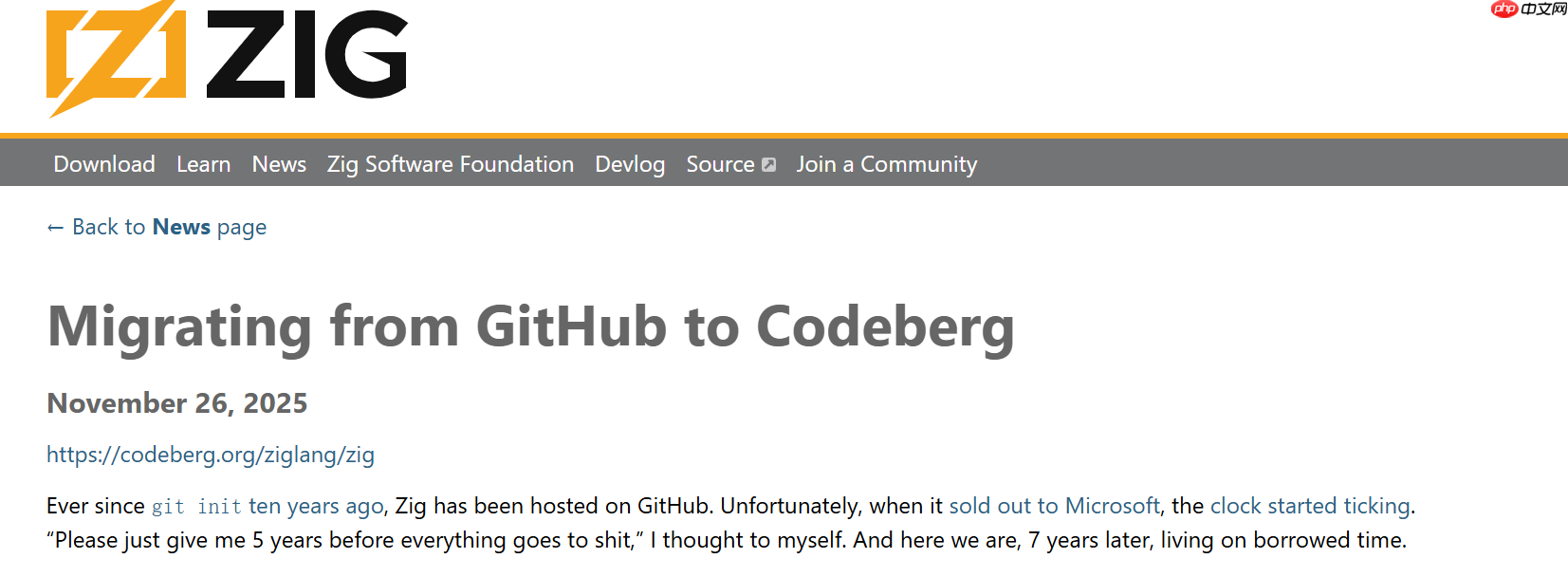 明显 Bug 拖三年不修,Zig 宣布从 GitHub 迁移至 Codeberg