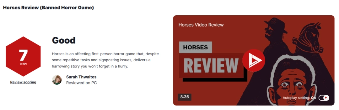被双平台封杀恐怖新游《Horses》IGN 7分:压抑且极具冲击力!