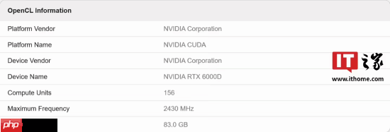 英伟达新款 RTX 6000D 显卡现身：156SM 预计配备 84GB 显存