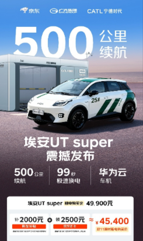 埃安UTsuper租电购买价8.99万:包含车身及电池所有权 - php中文网