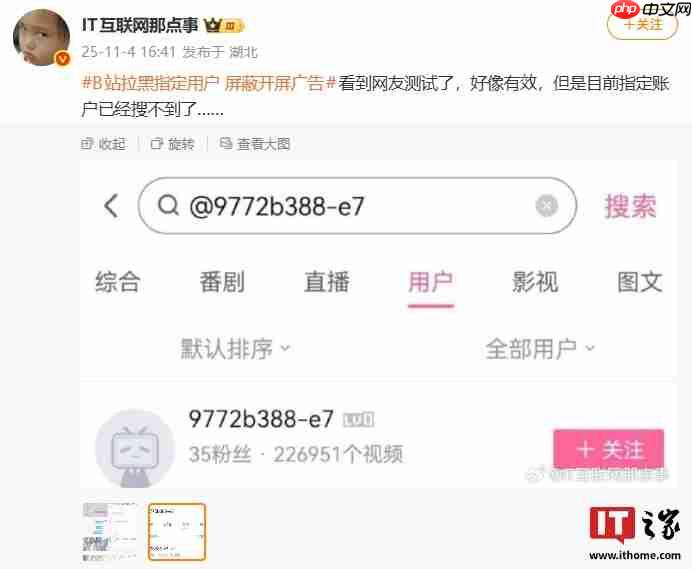 B站回应拉黑特定用户可屏蔽广告：该说法为不实信息，请大家理性看待