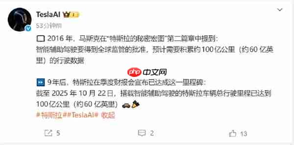 用时9年!特斯拉辅助驾驶里程达100亿公里