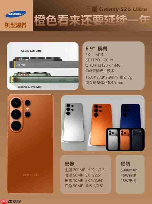 安卓机皇?三星S26 Ultra详细参数曝光!比小米还薄