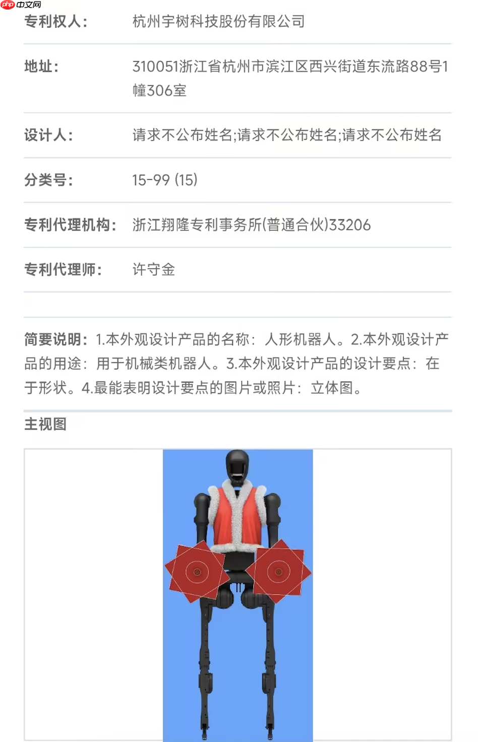 宇树科技“扭秧歌”人形机器人专利获授权