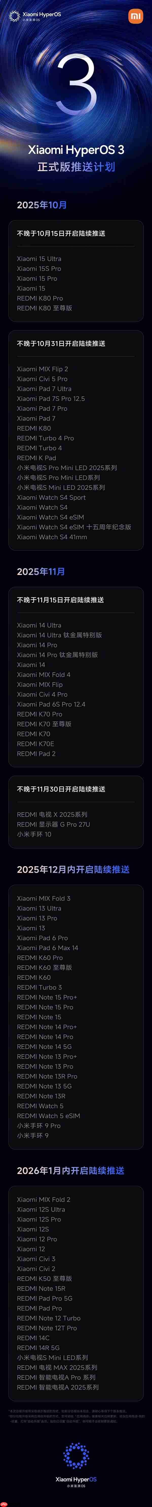 澎湃OS 3正式版内测招募开启：覆盖小米17系列、REDMI K80至尊版等机型