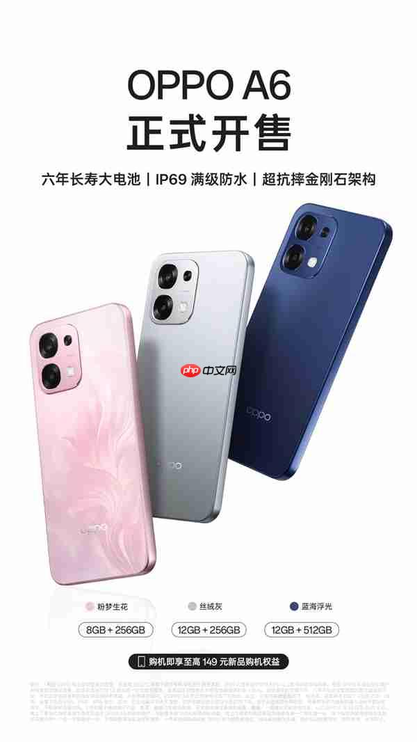 1599元起!OPPO A6开售:7000mAh六年长寿电池、IP69满级防水
