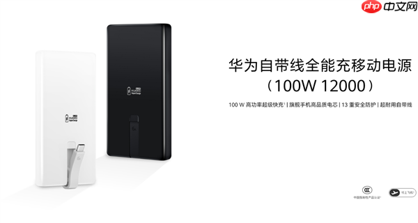 399元 华为首款100W自带线充电宝开售：12000mAh旗舰手机电芯 3C认证