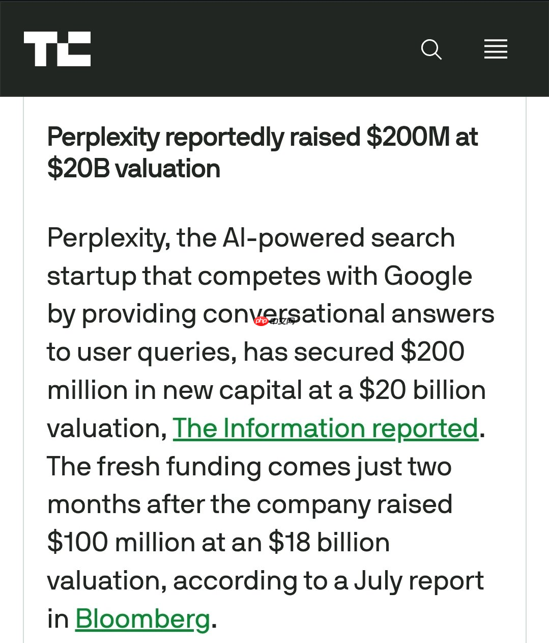 AI 搜索创企 Perplexity 融资 2 亿美元，估值 200 亿美元