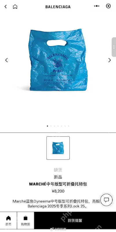 售价8200元!巴黎世家新包撞脸塑料袋,官网显示缺货,客服回应 - php中文网