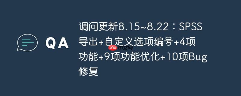 调问更新8.15~8.22：spss导出+自定义选项编号+4项功能+9项功能优化+10项bug修复