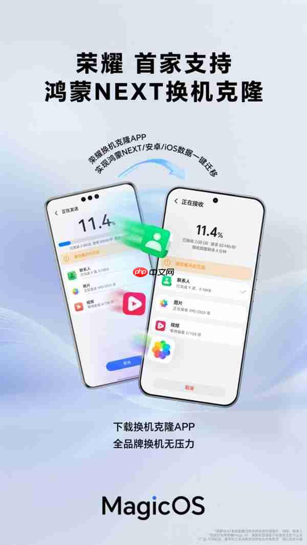 荣耀MagicOS首发支持鸿蒙NEXT换机克隆 开启跨生态互联新时代