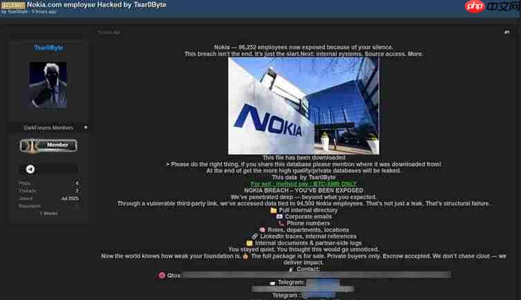 公司史上最严重数据泄露事件，诺基亚 9.4 万名员工敏感信息遭流出