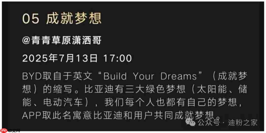 比亚迪 App 全新名称投票结束,“成就梦想”当选第一