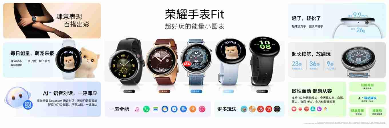 荣耀手表Fit正式发布,首发健康能量值,身体状态一看便知