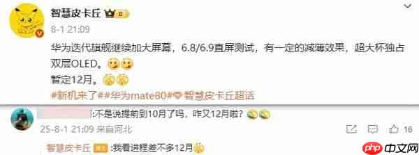 10月没戏了？华为Mate 80系列或12月发布 屏幕加大