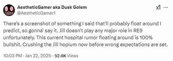 曝《生化危机9》吉尔并非重要角色 0代正在重制中