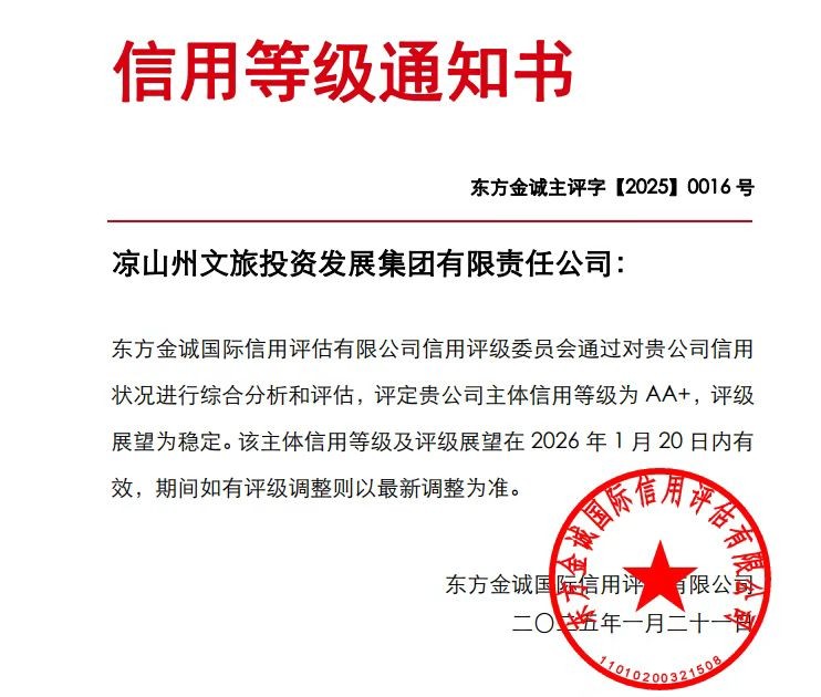 凉山文旅集团荣誉证书