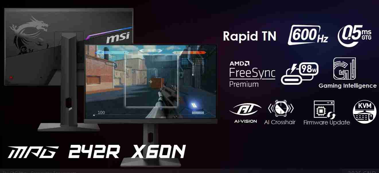600Hz 超高刷，微星、卓威公布新款 24.1 英寸 FHD 专业电竞显示器