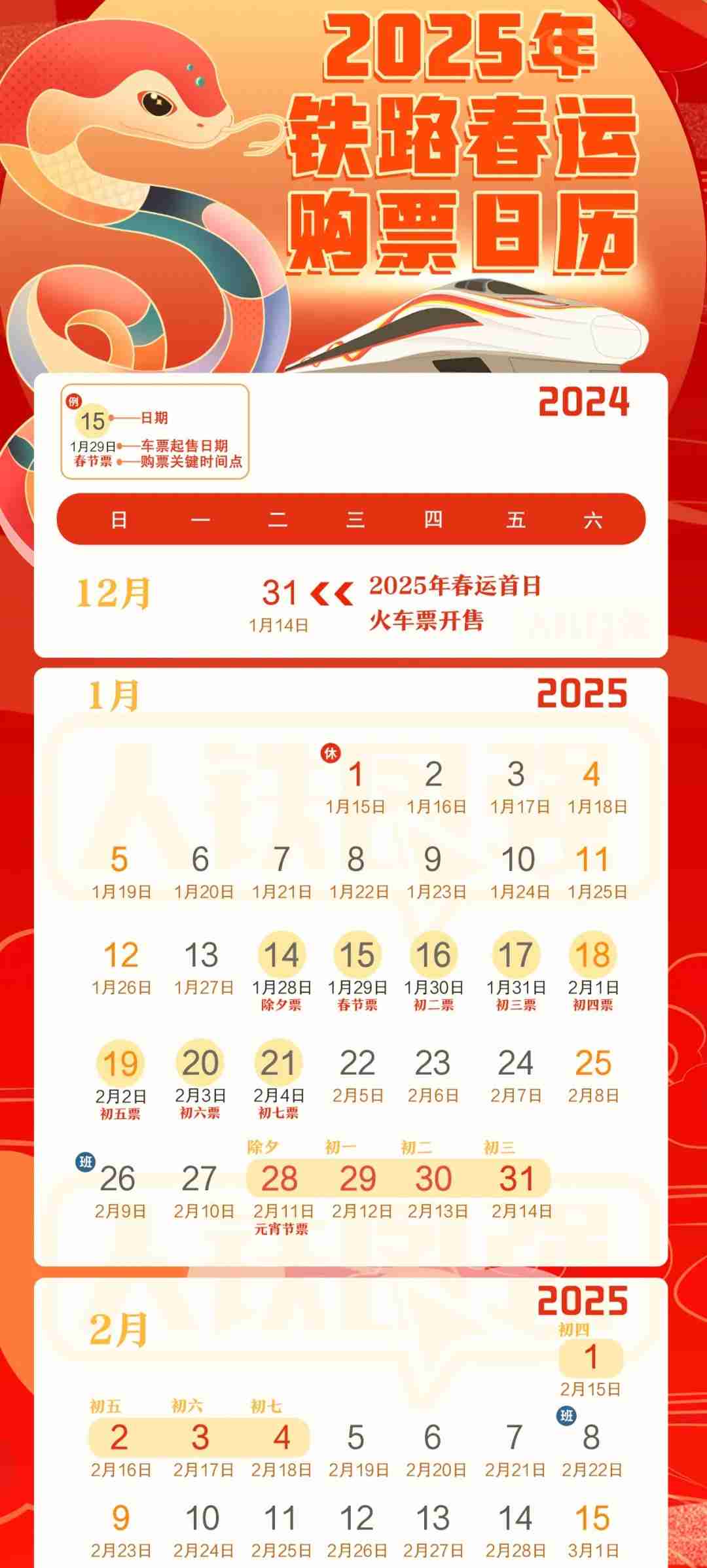 国铁 2025 年春运 1 月 14 日启动,12 月 31 日开售首日火车票