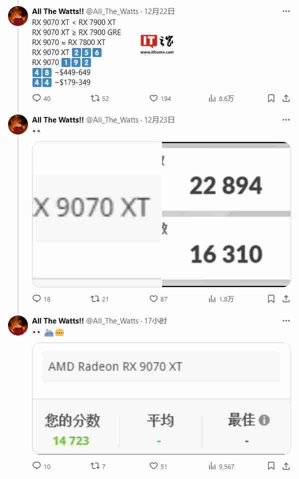 AMD Radeon RX 9070 XT 显卡曝光:3DMark 光追跑分超过 7900 XT