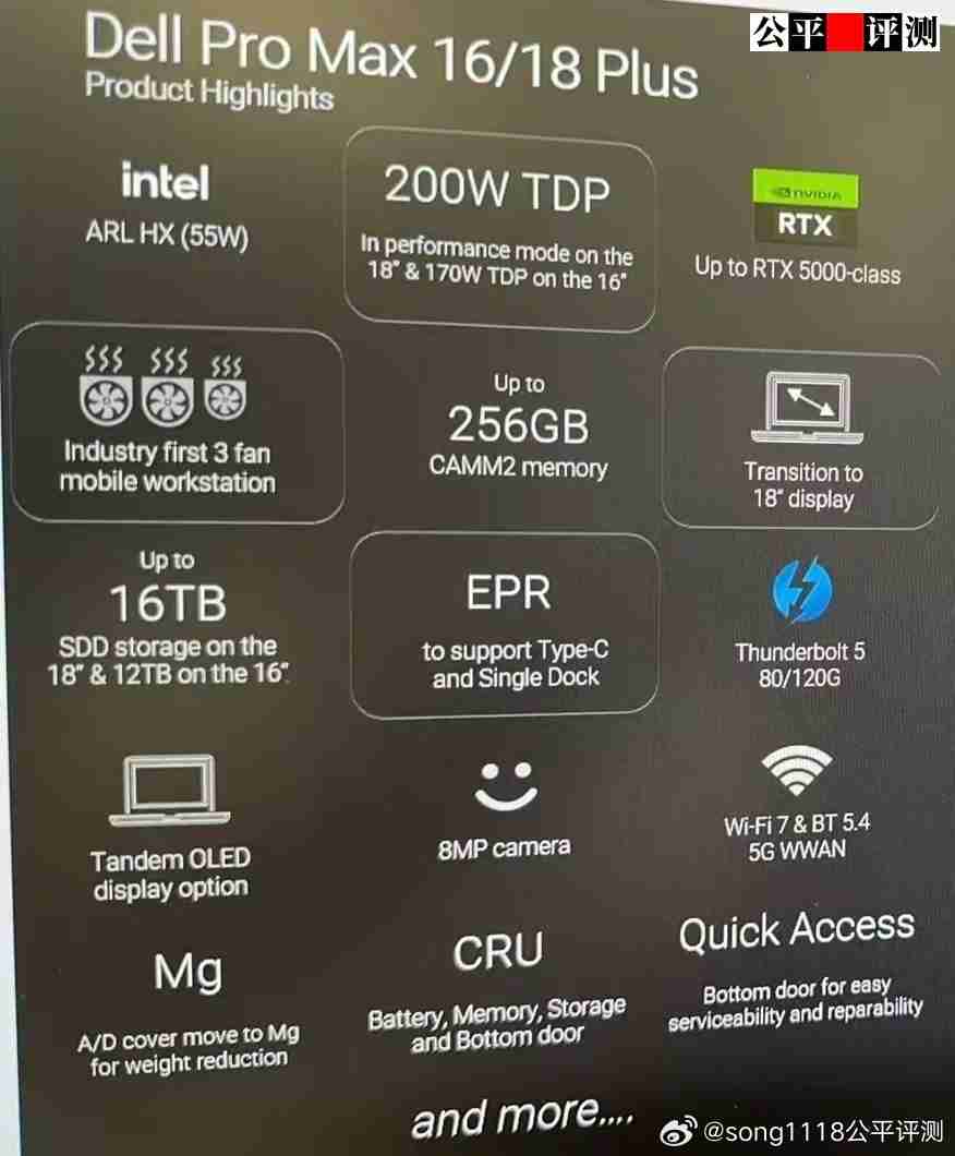 疑似戴尔 Pro Max 16/18 Plus 移动工作站规格曝光:配 Arrow Lake-HX 处理器