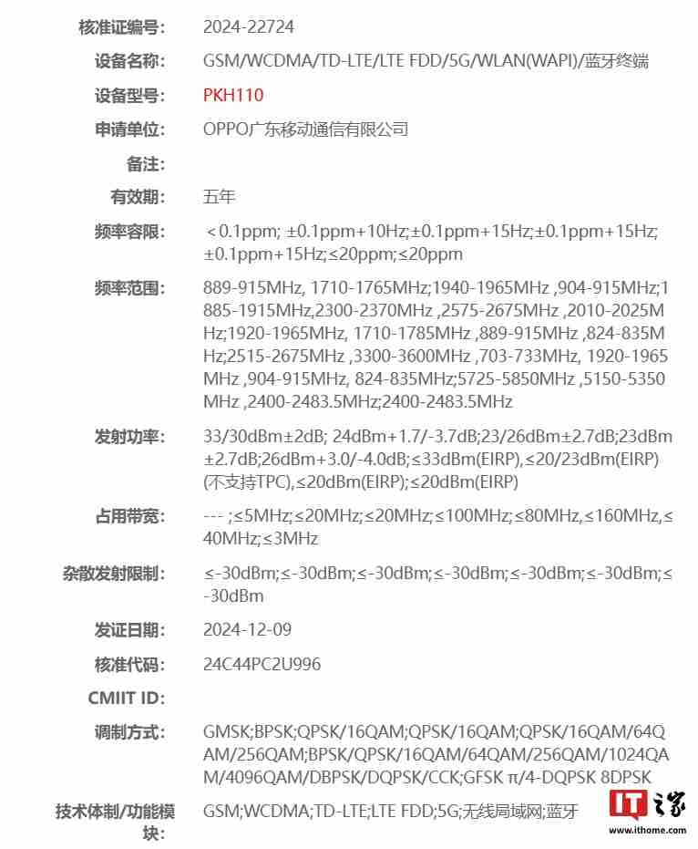 OPPO“PKH110”新机入网：不支持卫星通信，预计为 Find X8 Ultra 标准版