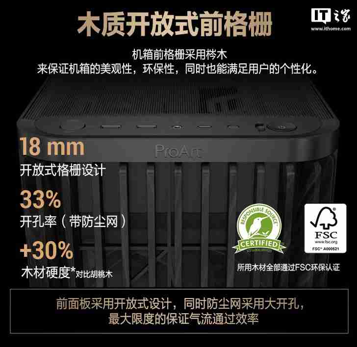 华硕 ProArt 创艺国度 PA401 木艺版机箱首销：标配双 160mm 特规风扇，579 元