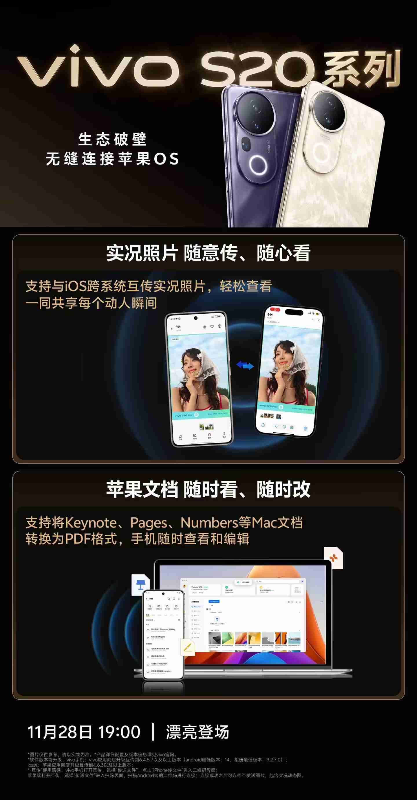 vivo S20系列手机搭载OriginOS 5,支持与iOS跨系统互传实况照片