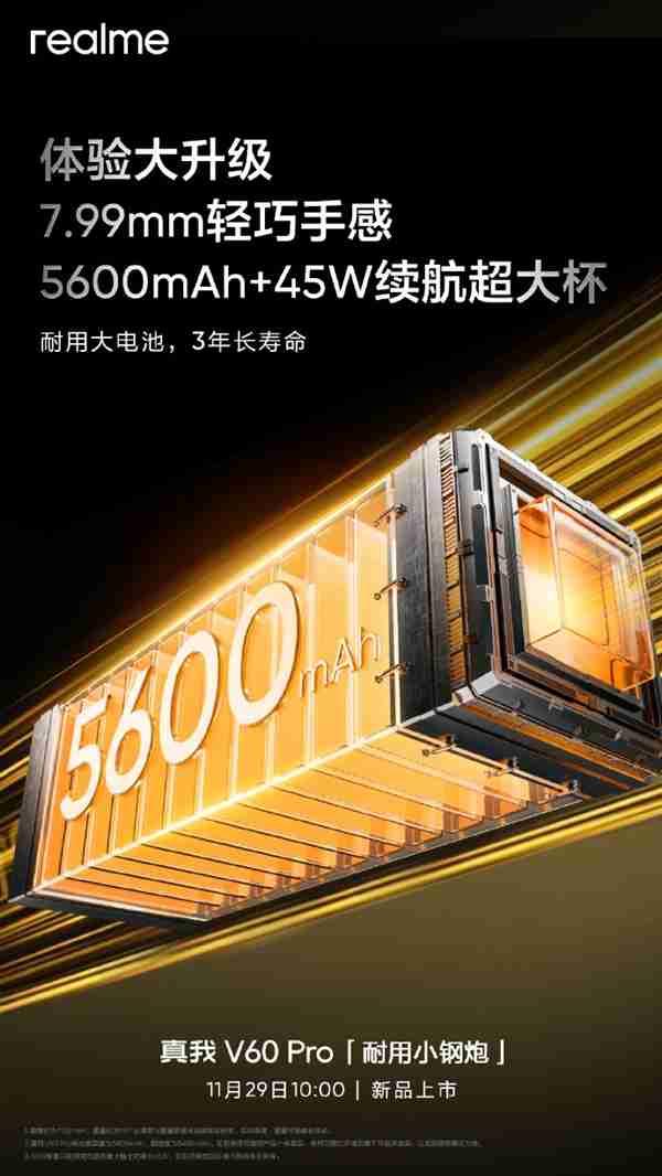 耐用小钢炮!真我V60 Pro官宣:真我首款通过国家军用标准抗冲击测试手机