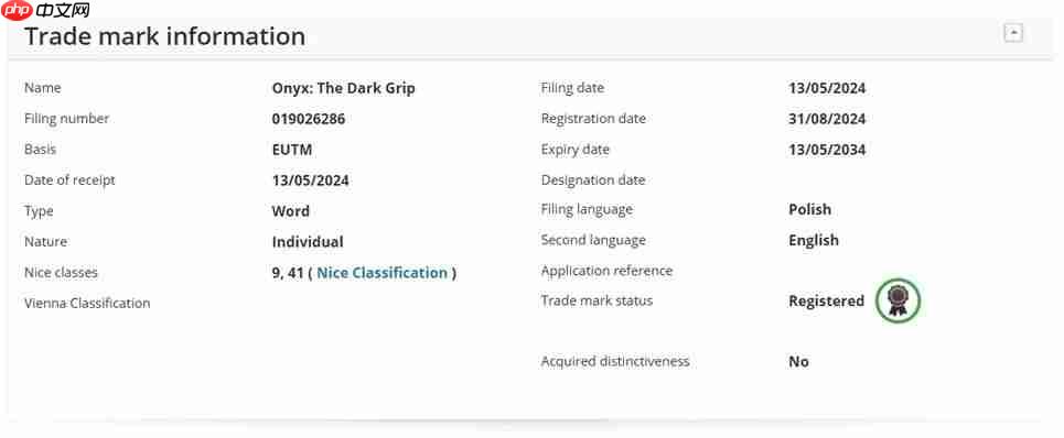 Bloober Team已提交新商标“Onyx The Dark Grip”申请