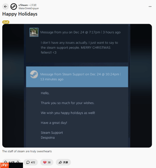一封特殊的工单暖了Steam客服的心：圣诞快乐！