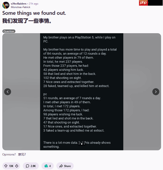 《Arc Raiders》用户关跨平台联机测试玩家友善度:PS5平台上更偏好背刺 PC平台上更和善