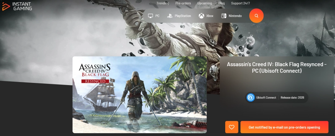 游戏店上架《刺客信条4:黑旗》重制版 2026发售